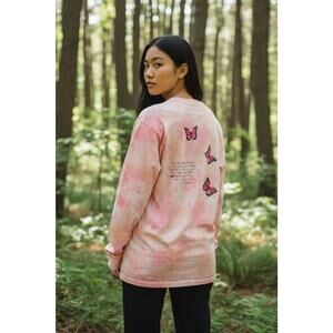 CHNGE Tee Shirt Womens Medium Pink Organic Cotton Tie Dye Butterfly Boho